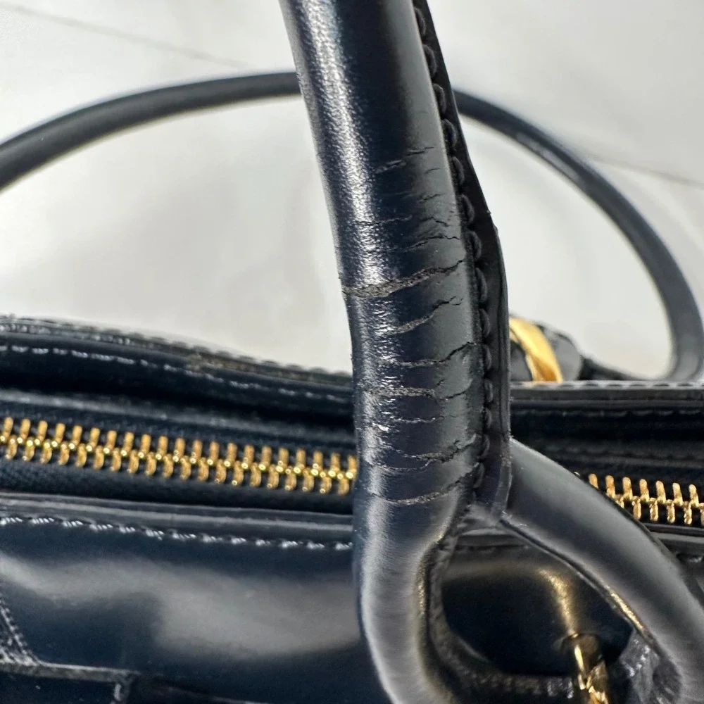 Cromia Navy Blue Leather Shoulder Bag Made in Italy Gold Tone Hardware READ